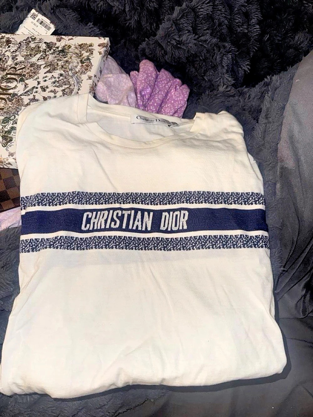 Christian Dior Striped Logo Tee White & Blue